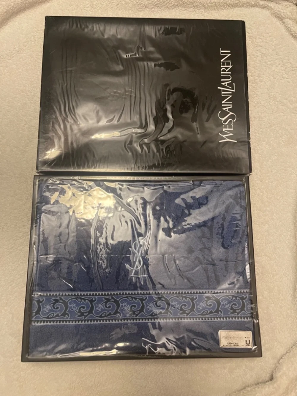 YVES SAINT LAURENT Vintage Bath Towel YL-RB01 NWT Blue Jacquard Luxury Cotto
